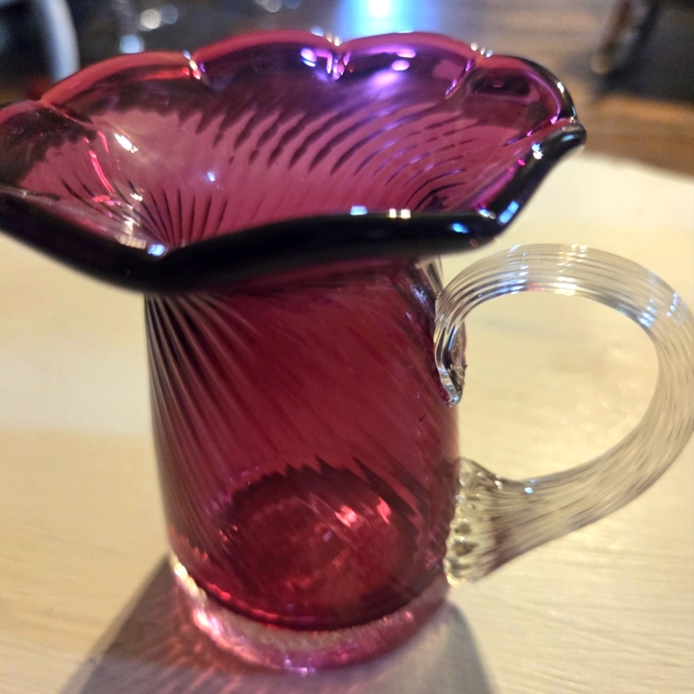 Nantucket Glassworks Cranberry Glass Pitcher